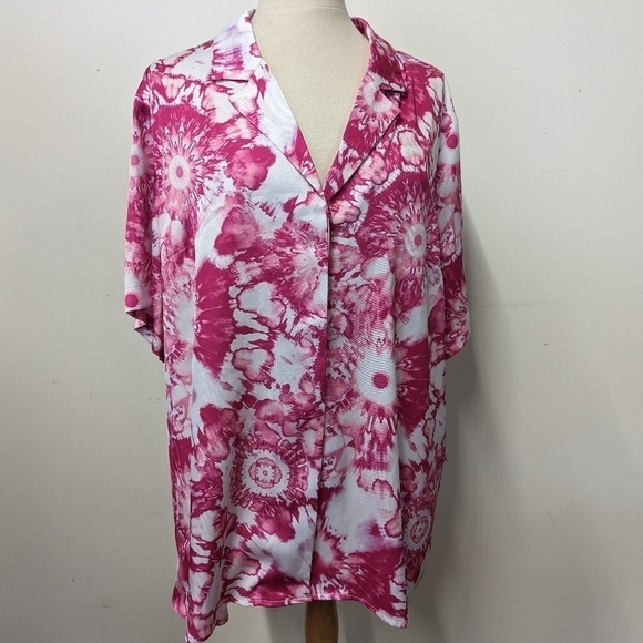 ADE Samuel Pink Tie Dye Button Down Blouse NWT XXXL 3x 18 / 20 Plus summer - Picture 11 of 17
